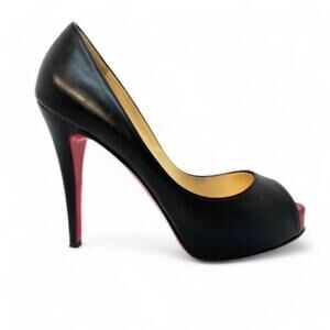 Christian Louboutin Very Prive 120 Leather Black Red EU 35.5 Peep Toe Pump